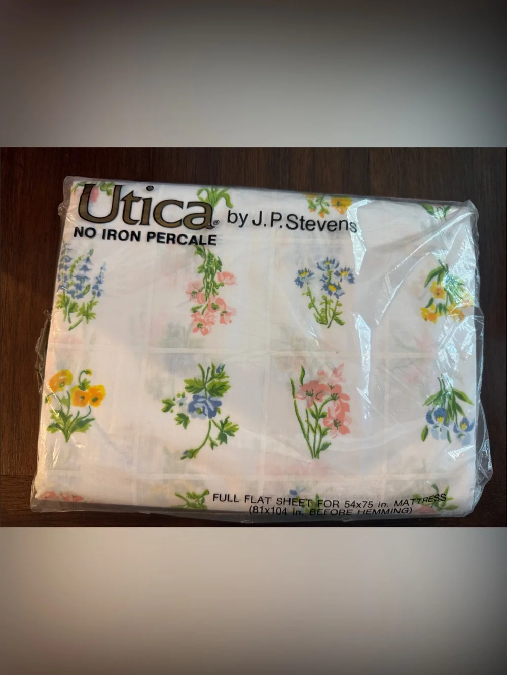 Utica No Iron Percale Floral Full Flat Sheet - White with Multi-Color Flowers